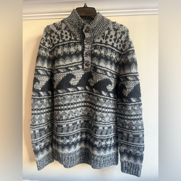 Faherty Mens Gray Merino Wool Alpaca Knit Wave Fair Isle sweater - Picture 1 of 6
